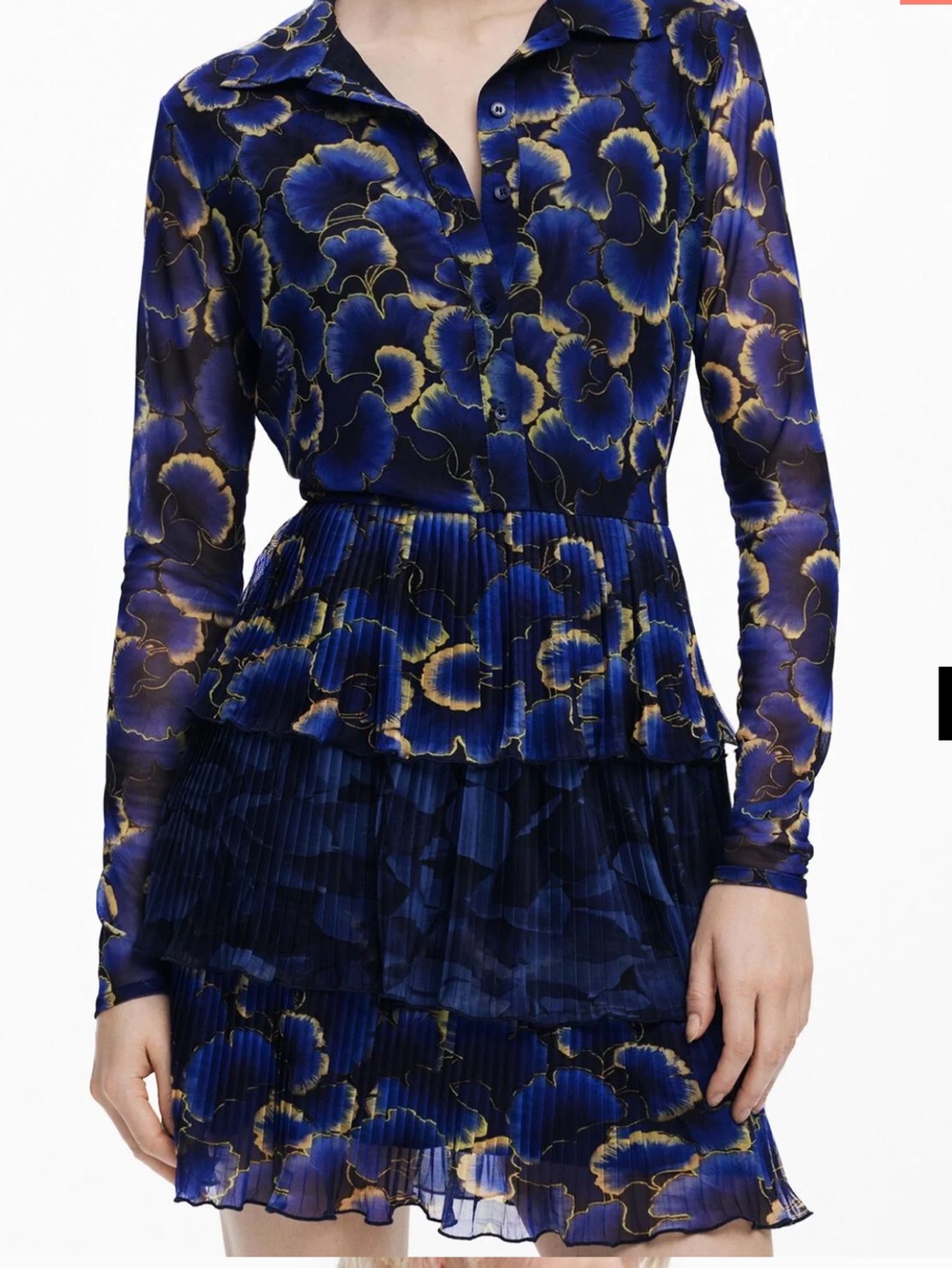 Desigual Blue Floral Tiered Mini Dress - Picture 3 of 11